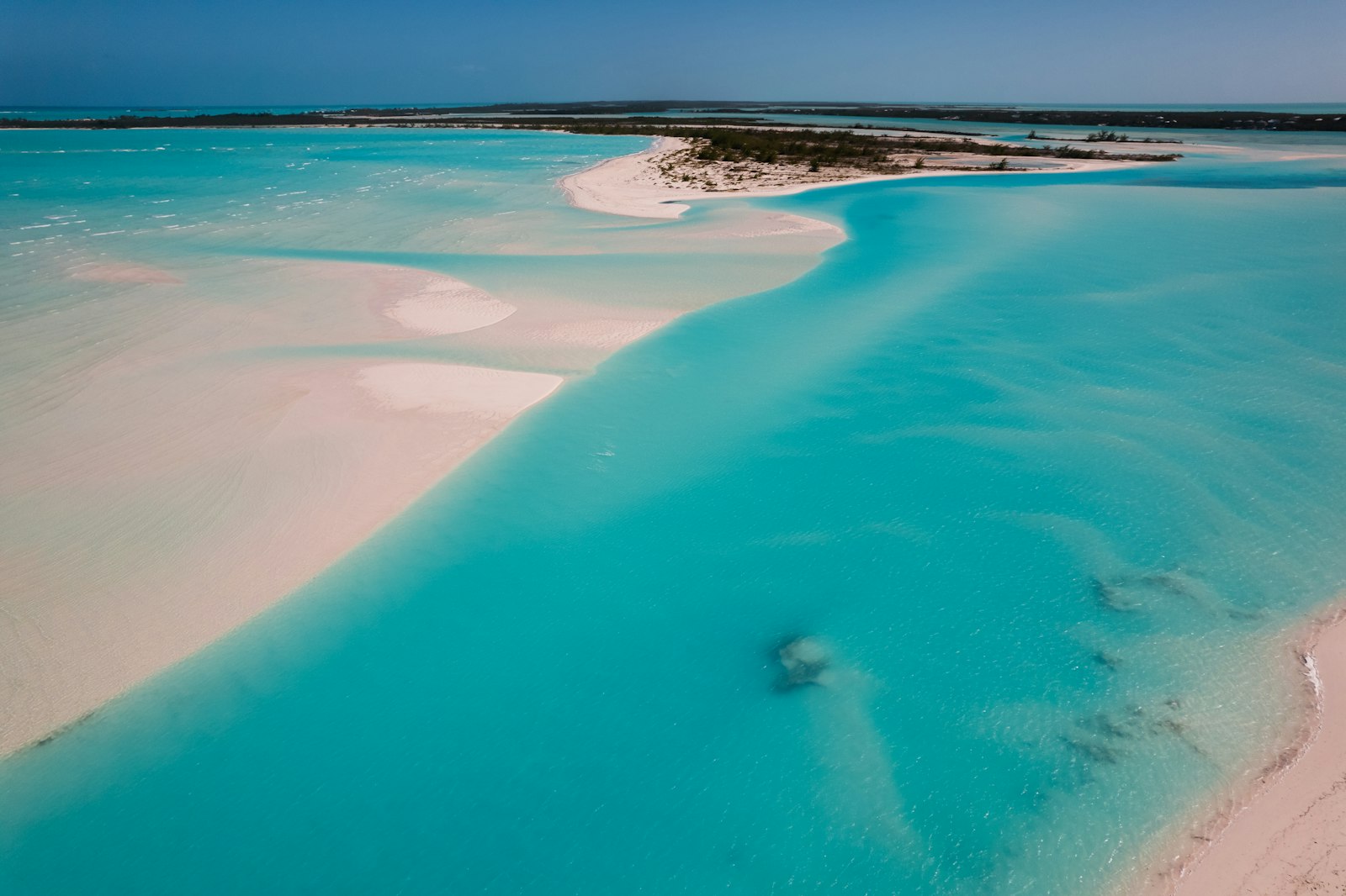 Aerial view of a sandbar in the Exuma Cays, Bahamas